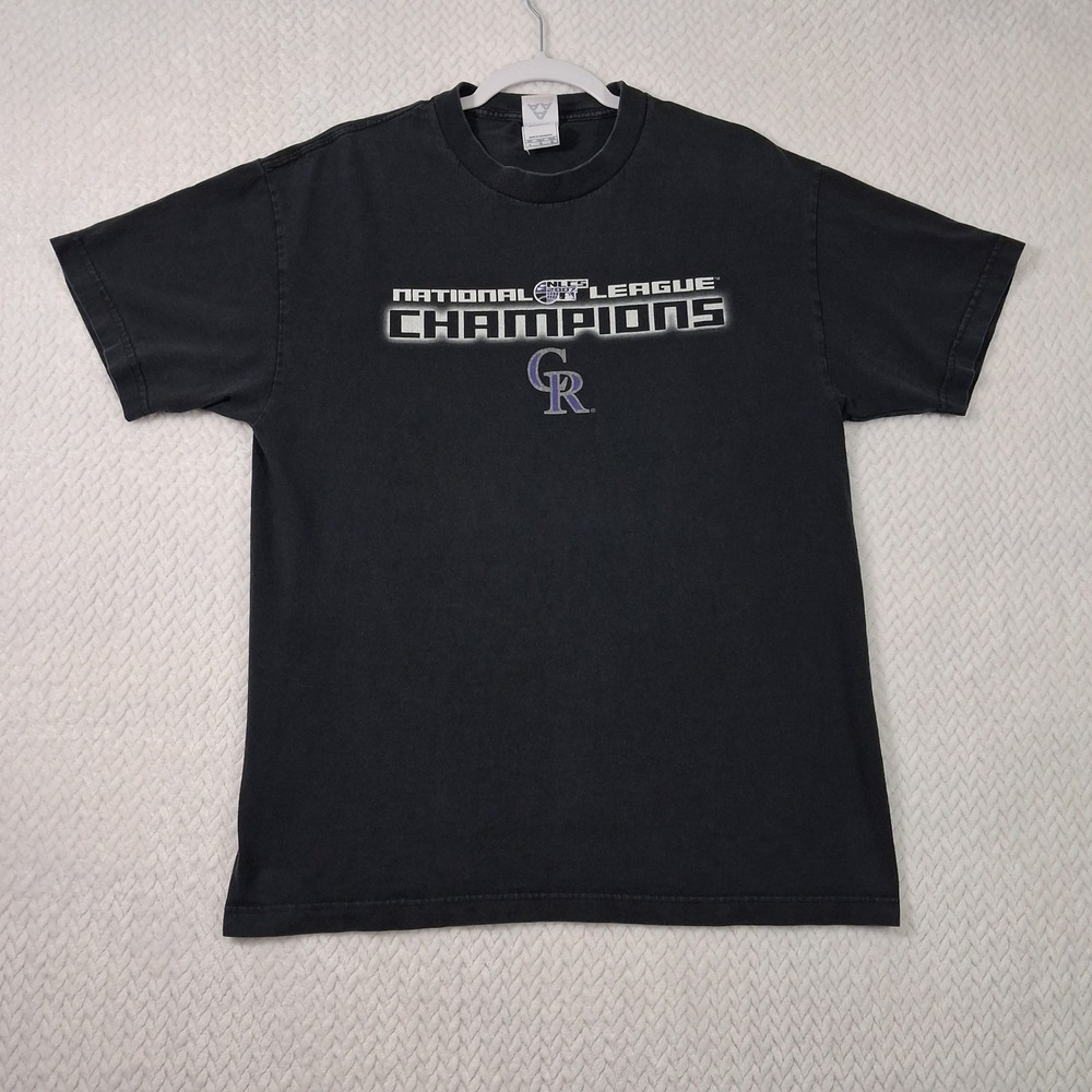 VTG Alstyle Colorado Rockies T-Shirt Mens L Faded Black 2007 NLCS Champions MLB.